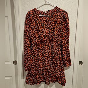 Miami Black and Orange Floral Dress Size Med